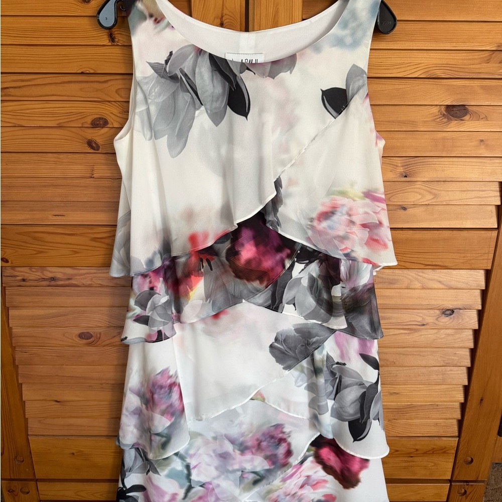 Joseph Ribkoff Asymmetrical Floral Dress - White and Pink